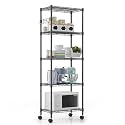 Himimi 5-Tier Wire Shelving Unit on Wheels, Adjustable Heavy Duty Metal Shelves with Side Hooks, Metal Organization Wire Rack for Kitchen Garage Basement, 13" L x 23" W x 72" H, Black