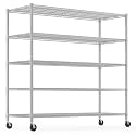 Himimi 60" W Storage Shelves, 5-Tier Wire Shelving with Wheels 3250LBS Heavy Duty Metal Shelves for Storage, Adjustable Wire Rack Shelving for Garage Kitchen Pantry 24" Dx60 Wx82 H, Silver