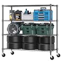 Himimi 72" H Storage Shelves 4 Tier Metal Shelving Adjustable Wire Shelf with Wheels, Heavy Duty Shelving for Garage Kitchen Pantry Bathroom Laundry 18" D*48" W*72" H, Black