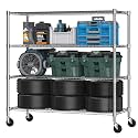 Himimi 72" H Storage Shelves 4 Tier Metal Shelving Adjustable Wire Shelf with Wheels, Heavy Duty Shelving for Garage Kitchen Pantry Bathroom Laundry,18" D*48" W*72" H, Silver
