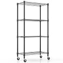 Himimi 72" H Wire Shelving Unit Storage, Metal Storage Shelves with Wheels, Heavy Duty Shelves with 4-Tier Adjustable Layer Rack Strong Steel for Kitchen Pantry Basement, 14" D×30" W×72" H, Black