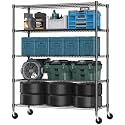 Himimi 82" H Storage Shelves 5 Tier Metal Shelving Adjustable Wire Shelf with Wheels, Heavy Duty Shelving for Garage Kitchen Pantry Bathroom Laundry,18" D*48" W*82" H, Black
