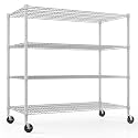 Himimi Storage Shelves with Wheels, 4-Tier Heavy Duty Steel Wire Rack Storage Shelving, Adjustable Metal Storage Shelves for Garage Kitchen Pantry Bathroom Laundry 18" D*60" W*72" H, Silver