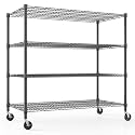 Himimi Storage Shelves with Wheels, 4-Tier Heavy Duty Steel Wire Rack Storage Shelving, Adjustable Metal Storage Shelves for Garage Kitchen Pantry Bathroom Laundry 18" D*60" W*72" H, Black