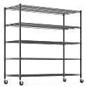 Himimi Storage Shelves with Wheels, 5-Tier Heavy Duty Steel Wire Rack Storage Shelving, Adjustable Metal Storage Shelves for Garage Kitchen Pantry Bathroom Laundry 18" D*60" W*82" H, Black