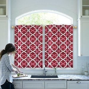 hims ring design eyelet polyester window curtainsrod pocket short small window curtains 5 feet for window width 46 inch x length60 inch - pack of 2 piece maroon