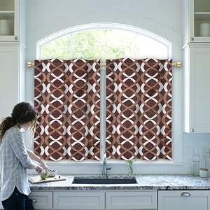 hims ring design eyelet polyester window curtainsrod pocket short small window curtains 5 feet for window width 46 inch x length60 inch - pack of 2 piece brown