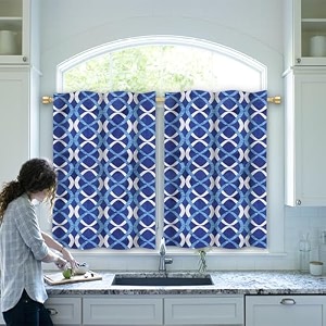 hims ring design eyelet polyester window curtainsrod pocket short small window curtains 5 feet for window width 46 inch x length60 inch - pack of 2 piece blue