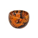 Hind Handicrafts Premium Solid Dark Handmade Crafted Wooden Portable Antique Yarn Storage Bowl - Holder for Knitting Crochet Hook Accessories (6" x 6" x 4", Orange Black)