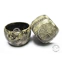 Premium Solid Dark Handmade Crafted Wooden Portable Antique Yarn Storage Bowl - Holder for Knitting Crochet Hook Accessories (6" x 6" x 4", Whitewashed - Flower)