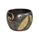 Premium Solid Dark Handmade Crafted Wooden Portable Antique Yarn Storage Bowl - Holder for Knitting Crochet Hook Accessories (6" x 6" x 4", Antique - Golden Leaf)