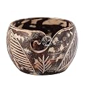 Hind Handicrafts Premium Solid Dark Handmade Crafted Wooden Portable - Antique Yarn Storage Bowl - Holder for Knitting Crochet Hook Accessories (6" x 6" x 4", Whitewashed-Leaf)