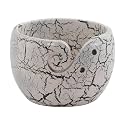 Hind Handicrafts Premium Solid Dark Handmade Crafted Wooden Portable - Antique Yarn Storage Bowl - Holder for Knitting Crochet Hook Accessories (6" x 6" x 4", White Crack)