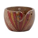 Premium Solid Dark Handmade Crafted Wooden Portable - Antique Yarn Storage Bowl - Holder for Knitting Crochet Hook Accessories (6" x 6" x 4", Strip)