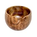 Hind Handicrafts Premium Solid Dark Handmade Crafted Wooden Portable Antique Yarn Storage Bowl - Holder for Knitting Crochet Hook Accessories (6" x 6" x 4", Antique - Torched 1)