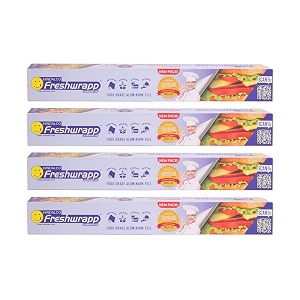 hindalco freshwrapp aluminium foil 9 meters 11microns pack of 4  food packing  wrapping storing and serving