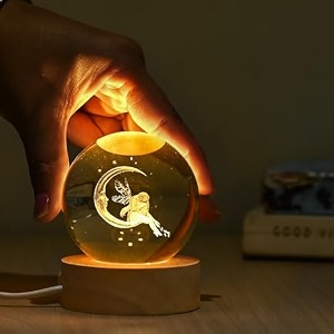 hindcraft 3d crystal ball night lamp  mothers day gift with engraved astronaut design  usb led wooden base table lamp for study room bedroom amp office  gift for teens amp adults