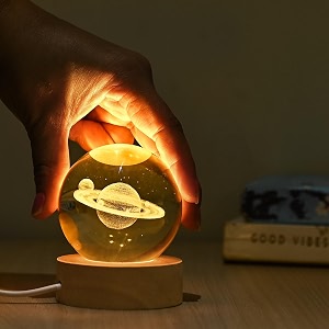 hindcraft 3d crystal ball night lamp  mothers day gift for women with engraved saturn design  usb led wooden base table lamp for home amp office dcor  gift for all occasions
