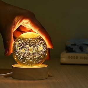 hindcraft 3d galaxy crystal ball night lamp  mothers day gift with engraved led light  usb wooden base table lamp for home amp office dcor  perfect birthday amp festival gift for men amp women