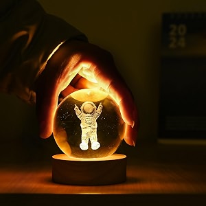 hindcraft 3d crystal ball night lamp  mothers day gift with engraved astronaut design  usb led wooden base table lamp for study room bedroom amp office  gift for teens amp adults