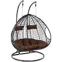 Hindoro Rattan Outdoor/Indoor/Balcony Furniture Black Double Seater Hanging Swing with Dark Brown Cushion, 127 Cm, 127 Cm, 203 Cm