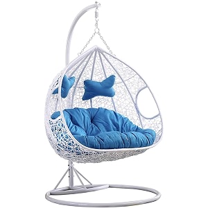 hindoro rattan and wicker outdoor furniture double seater hanging swing for 1 adult and 1 baby combined white
