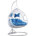 Hindoro Rattan and Wicker Outdoor Furniture Double Seater Hanging Swing for 1 Adult and 1 Baby Combined (White)
