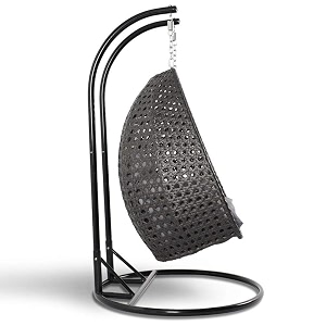 hindoro rattan wicker wrought iron two seater swing chair with powder coated stand amp cushion amp hook  double hammock swing for adults amp kids  outdoor  indoor  balcony  garden king grey
