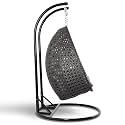 Hindoro Rattan Wicker Wrought Iron Two Seater Swing Chair with Powder Coated Stand &amp; Cushion || Double Hammock Swing for Adults &amp; Kids || Outdoor || Indoor || Balcony (King, Black with Blue)