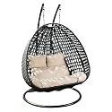 Hindoro Rattan Wicker Wrought Iron Two Seater Swing Chair with Powder Coated Stand &amp; Cushion &amp; Hook || Double Hammock Swing For Adults &amp; Kids || Outdoor || Indoor || Balcony || Garden || Patio || Backyard || Porch