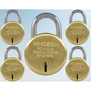 hindson lock gold round 65mm with 3 key steel double locking 8 lever padlock for door brass gate shutter finish gold pack of 5