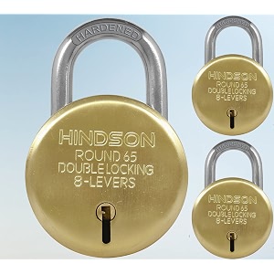 hindson lock gold round 65mm with 3 key steel double locking 8 lever padlock for door brass gate shutter finish gold pack of 3