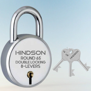 hindson steel round 65mm 8 levers with 3 keys padlock silver finish padlock