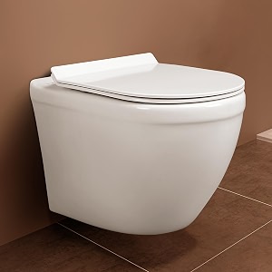 hindware italian collection pearl western commode for bathroom  made of ceramic  s-220 trap  duroplast seat  rimless  soft close feature  star white  oval shape  wall mount  10-year warranty