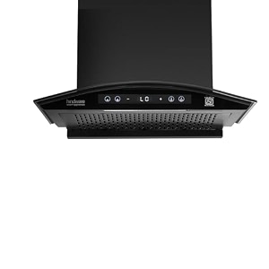 hindware smart appliances amyra bldc 60cm  1400 cmh  filterless  autoclean  curved glass  motion sensor touch control  wall mounted chimney  12 yrs warranty on motor 3 yrs on product by brand