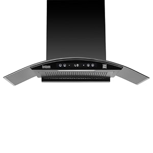 hindware smart appliances amyra bldc 90cm  1400 cmh  filterless  autoclean  curved glass  motion sensor touch control  wall mounted chimney  12 yrs warranty on motor 3 yrs on product by brand