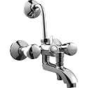 Hindware F330022CP 3-in-1 Wall Mixer for Bathroom | Made of Brass | Comes with L-Bend for Overhead Shower | Tip-ton for Handshower | Contessa Plus