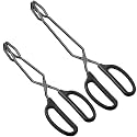 HINMAY Stainless Steel Kitchen Scissor Tongs 10" and 12" Set (Black)