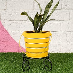 hins metal bucket round shape flower plant pot with stand yellow x-large metal pot for indoor plants i elevated garden planter i raised planter i desk plant i raised planter box i ascent homes metal