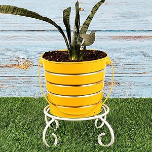 hins metal bucket round shape flower plant pot with white stand metal pots for indoor plants i elevated garden planter i raised planter i