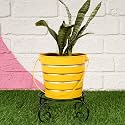 HINS Metal Bucket Round Shape Flower Plant Pot With Stand (Yellow X-Large) Metal Pot For Indoor Plants I Elevated Garden Planter I Raised Planter I Desk Plant I Raised Planter Box I Ascent Homes Metal