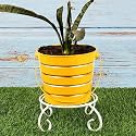 HINS Metal Bucket Round Shape Flower Plant Pot with White Stand Metal Pots for Indoor Plants I Elevated Garden Planter I Raised Planter I