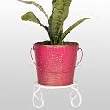 HINS Pink Metal Bucket Round Shape Flower Plant Pot With White Stand Metal Pots For Indoor Plants Metal Pots For Indoor Plants I Elevated Garden Planter I Raised Planter I Desk Plant I Raised Planter Box I Ascent Homes Metal 