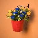 HINS Red Metal Bucket Round Shape Flower &amp; Plant Pot With Stand (Red) Metal Pots For Indoor Plants I Elevated Garden Planter I Raised Planter I Desk Plant I Raised Planter Box I Ascent Homes Metal Planter I Raised Planter