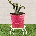 HINS Metal Bucket Round Shape Flower Plant Pot With Stand Metal Pots For Indoor Plants I Elevated Garden Planter I Raised Planter I Desk Plant I Raised Planter Box I Ascent Homes Metal Planter I Raised Planter Box With Legs I