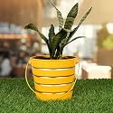 HINS Yellow Metal Bucket Round Shape Flower Plant Pot Metal Pots for Indoor Plants