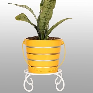 hins yellow metal bucket shape flower plant pot with white stand hand plant bucket for garden and house decoration flower bucket for indoor decor amp table decor for office decoration for living room decor pot for gardening flower plant pot for indoor decor pot for gardening flower plant pot for indoor decor pot i metal designer bucket with stand