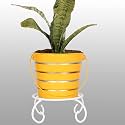 HINS Yellow Metal Bucket Shape Flower Plant Pot (With White Stand) Hand Plant Bucket For Garden And House Decoration Flower Bucket For Indoor Decor & Table Decor For Office Decoration For Living Room Decor Pot For Gardeni