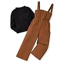 HINTINA Toddler Girl Corduroy Pinafore Overall Jumpsuit 2 Pieces Outfits