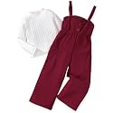 HINTINA Toddler Girl Corduroy Pinafore Overall Jumpsuit 2 Pieces Outfits